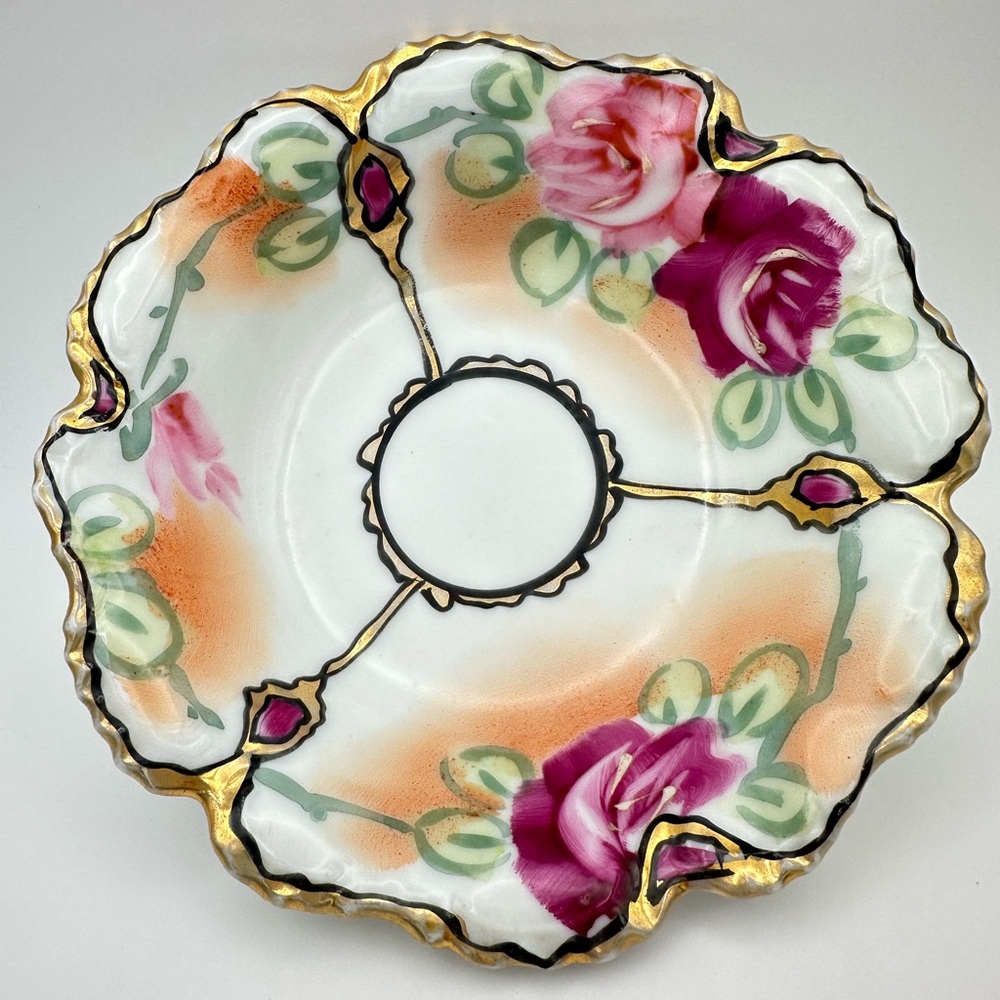 Nippon antique hand painted gold gilt roses floral bowl bonbon dish plate